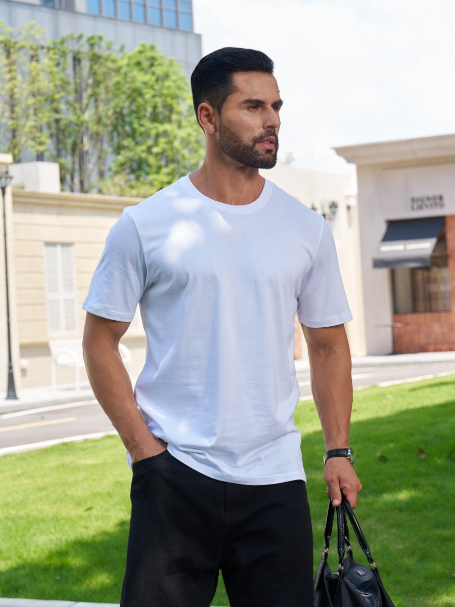 TACVASEN White Men Plain Cotton Moisture Wicking Casual T-Shirts