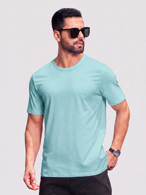 TACVASEN Light Lake Blue Men Plain Cotton Moisture Wicking Casual T-Shirts
