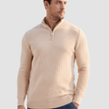 TACVASEN Apricot Men's 1/4 Zipper Pullover Knitted Textured Sweater