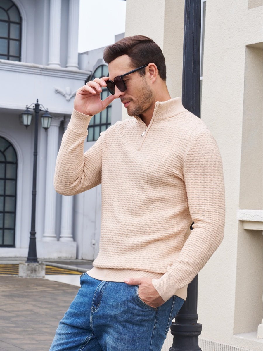 Men's 1/4 Zipper Pullover Knitted Textured Sweater | TACVASEN