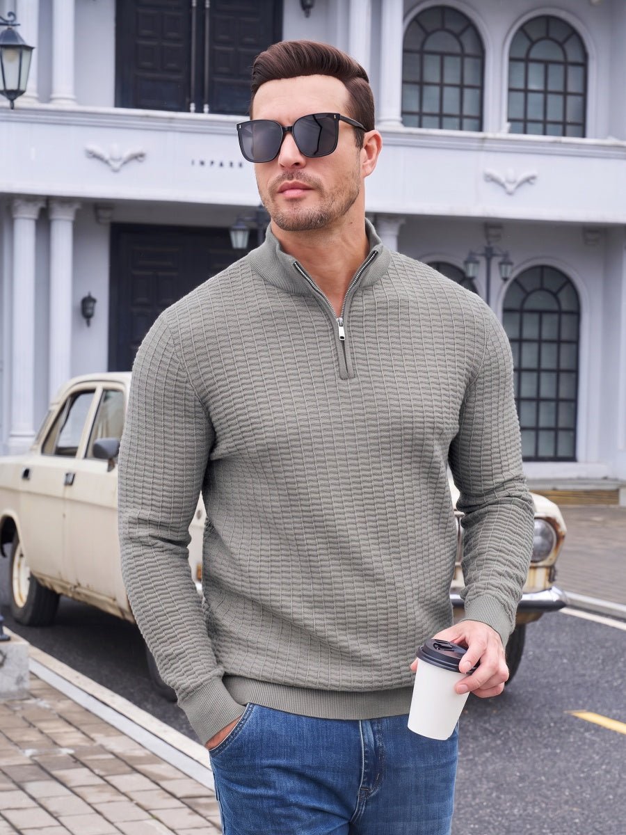 TACVASEN Dark Grey Men's 1/4 Zipper Pullover Knitted Textured Sweater