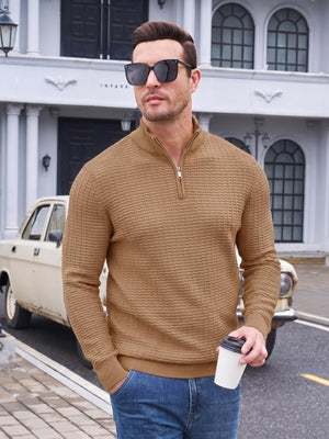TACVASEN Army Green Men's 1/4 Zipper Pullover Knitted Textured Sweater