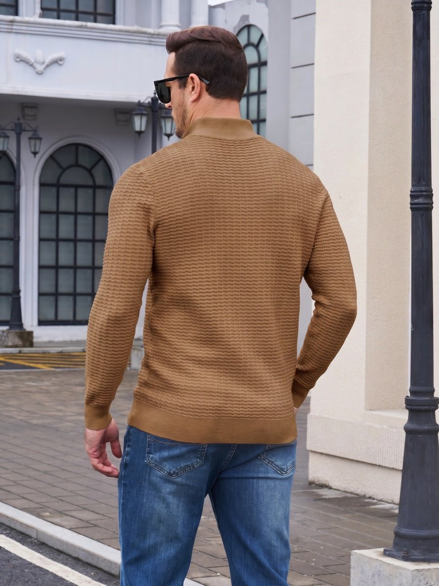 TACVASEN Coffee Men's 1/4 Zipper Pullover Knitted Textured Sweater