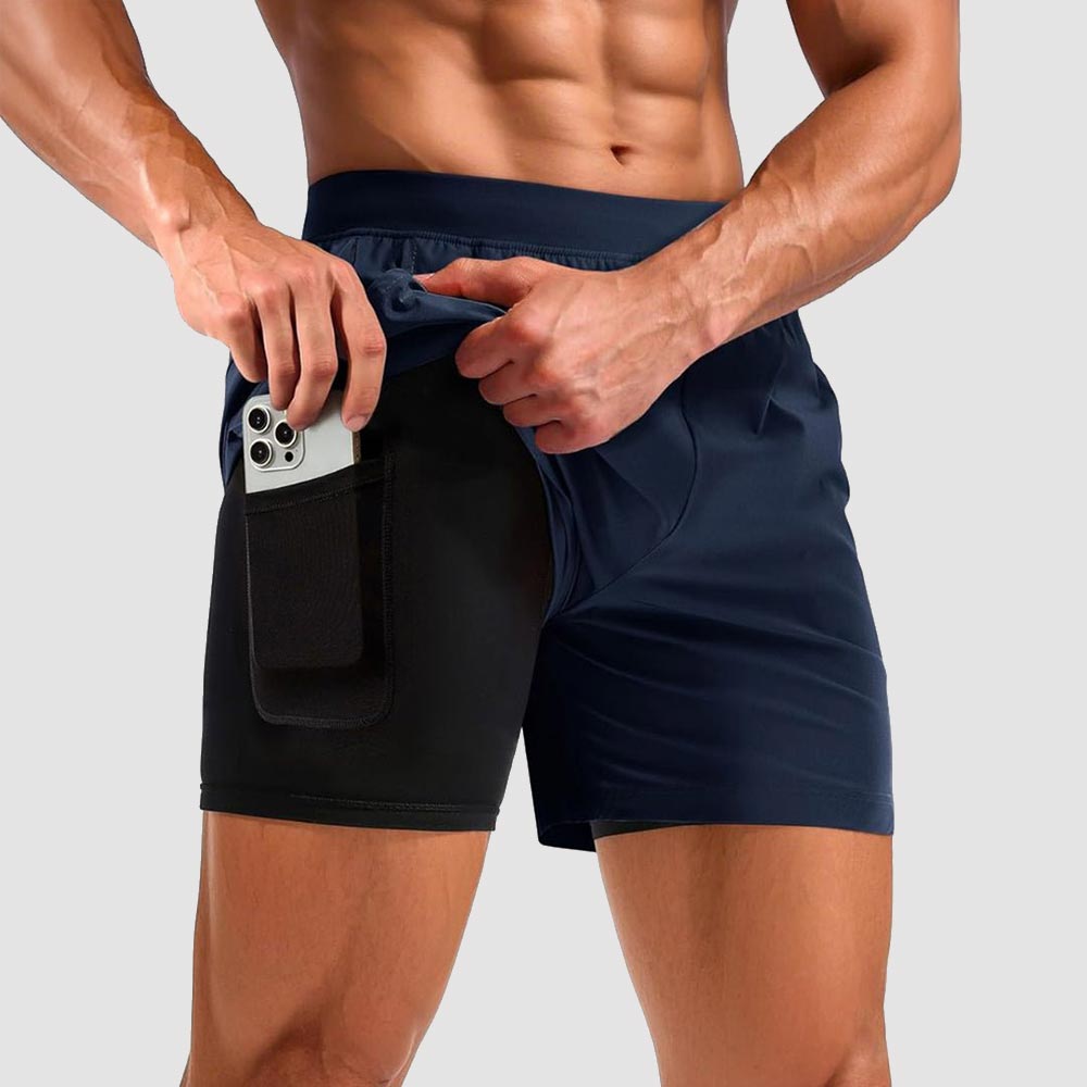 TACVASEN Navy Men's 2 in 1 Quick Dry Running Shorts with Pockets