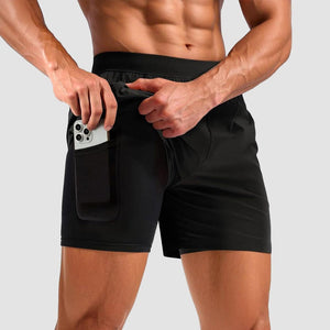 TACVASEN Black Men's 2 in 1 Quick Dry Running Shorts with Pockets