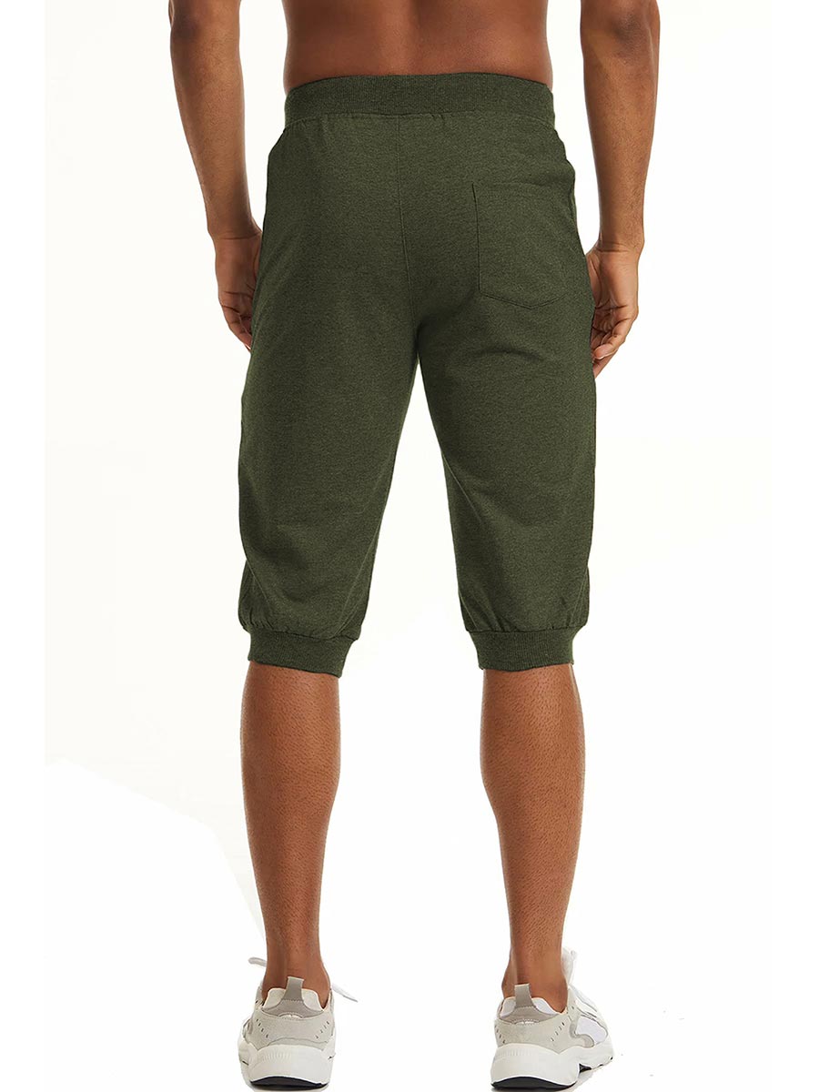 TACVASEN Army Green Men's 3/4 Joggers Elastic Cotton Capri Pants