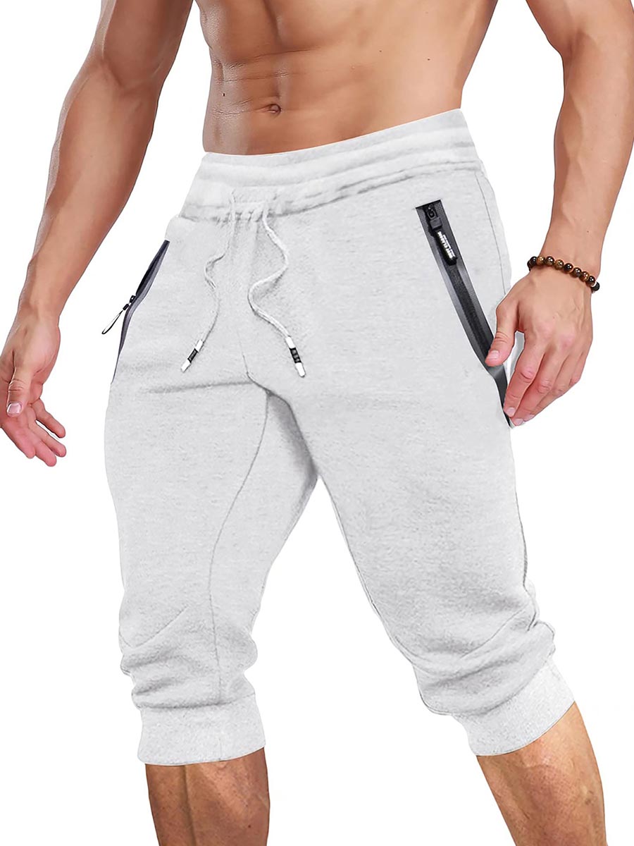 TACVASEN White Men's 3/4 Joggers Elastic Cotton Capri Pants