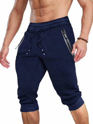 TACVASEN Blue Men's 3/4 Joggers Elastic Cotton Capri Pants