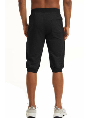 TACVASEN Black Men's 3/4 Joggers Elastic Cotton Capri Pants