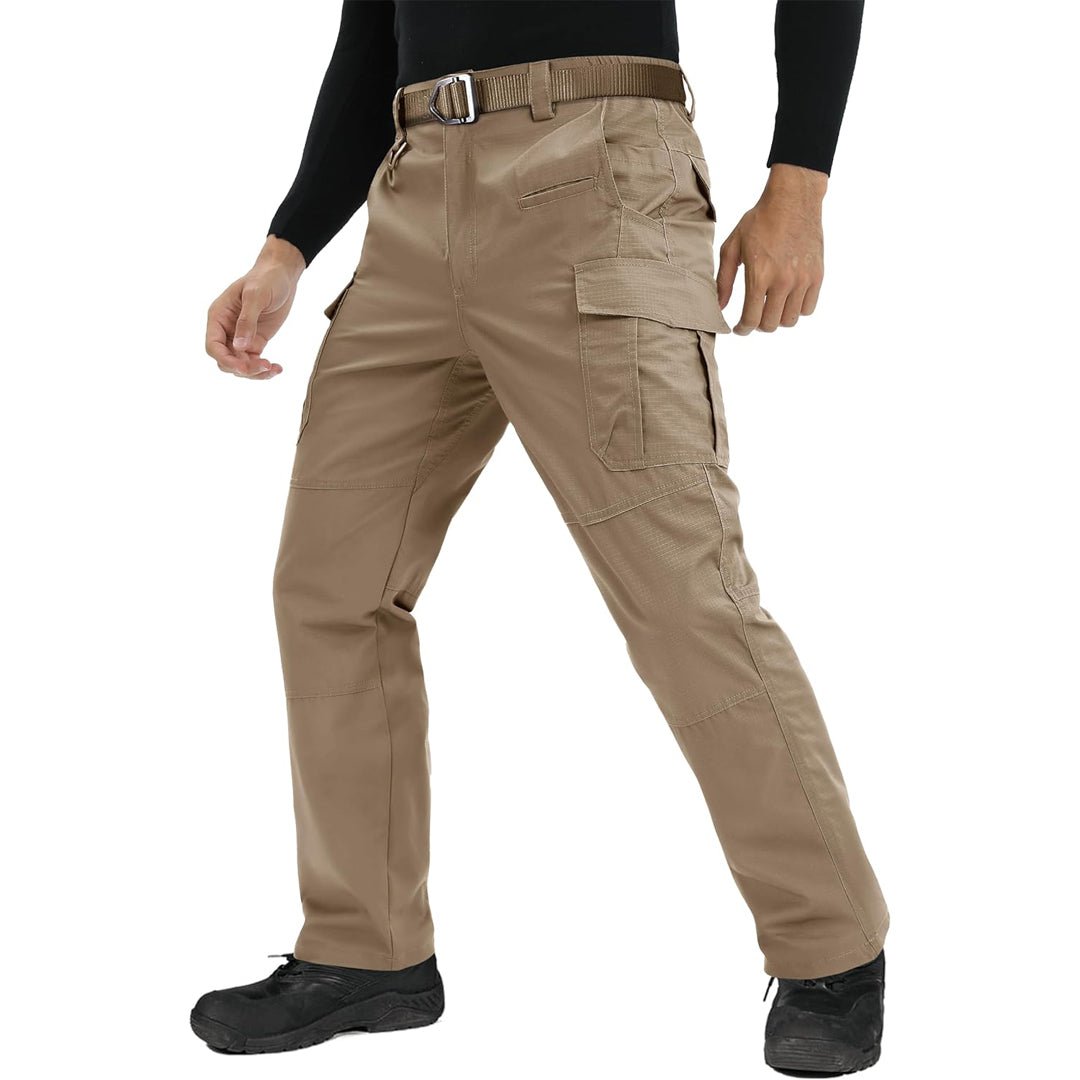 TACVASEN Khaki Men's 9 Pockets Ripstop Water Repellent Tactical Pants