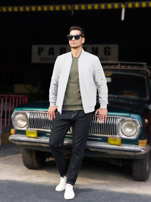 TACVASEN White Men's Bomber Jacket Lightweight Windbreaker Plaid Lined