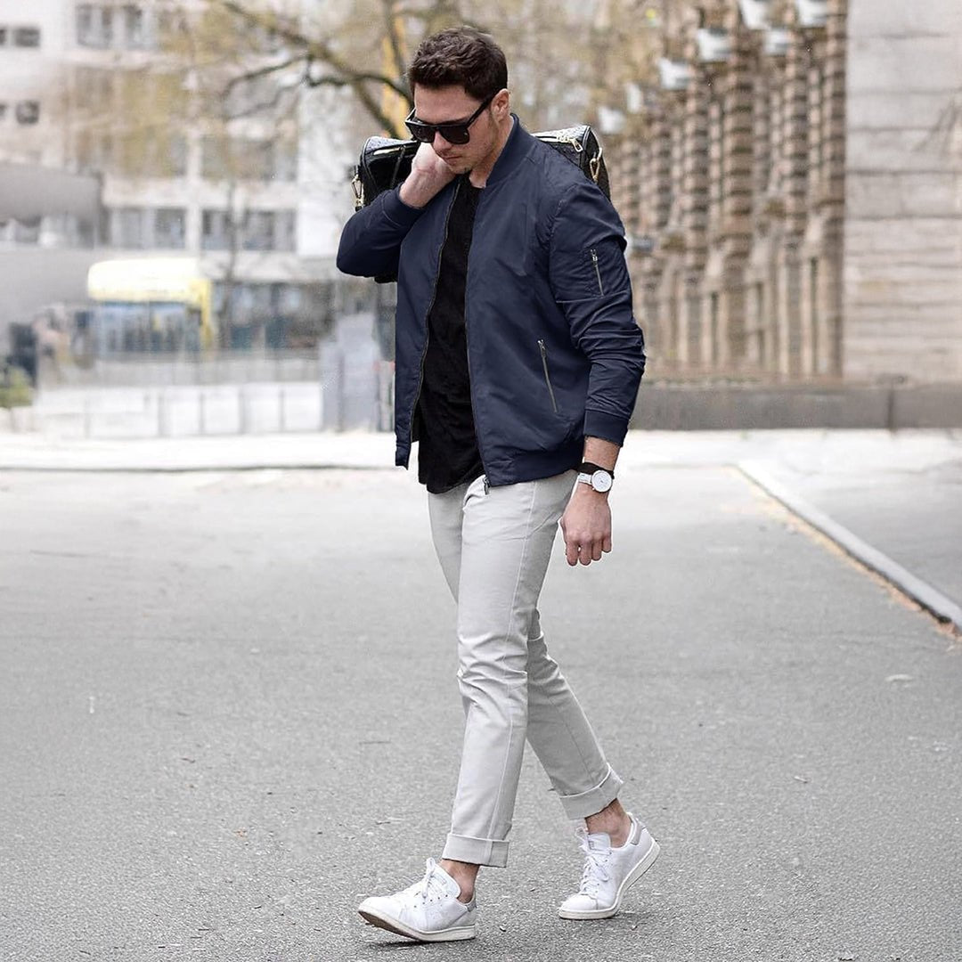 TACVASEN Navy Vintage Bomber Flight Jacket Zip - Pocket