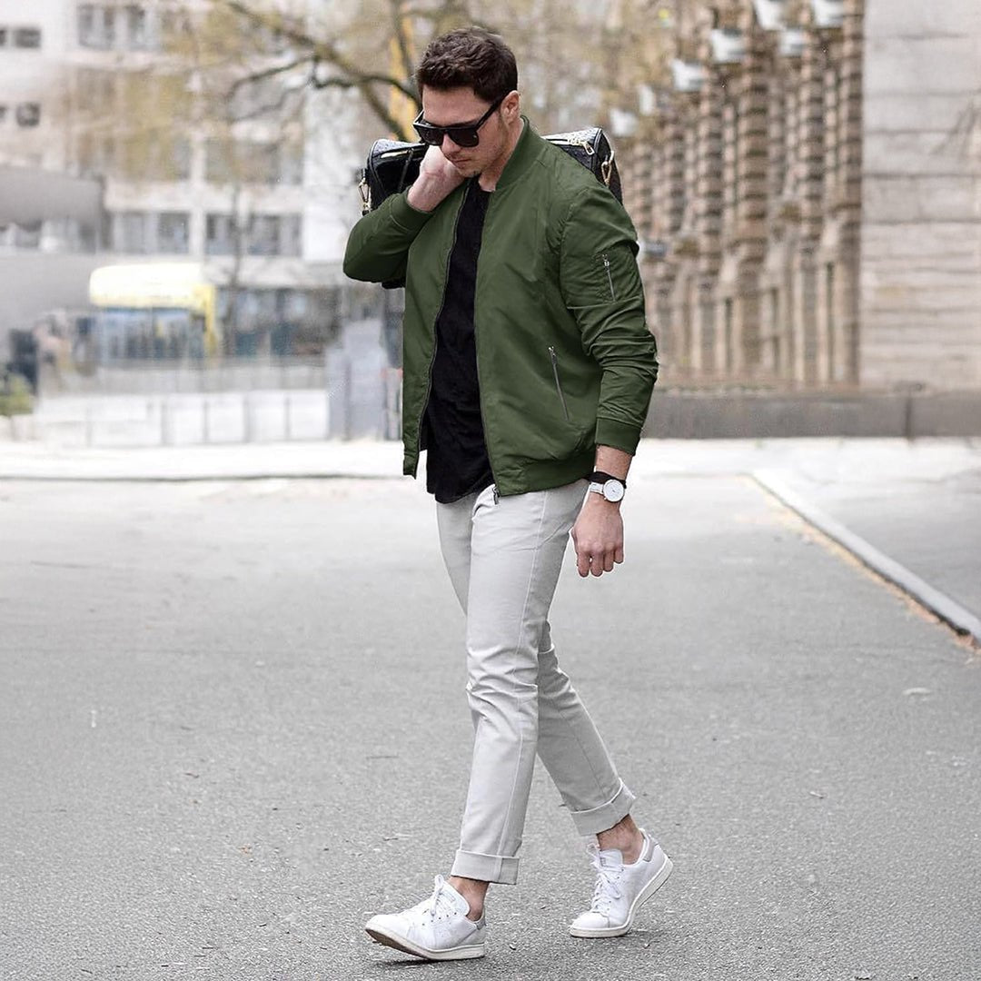 TACVASEN Army Green Vintage Bomber Flight Jacket Zip - Pocket