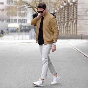 TACVASEN Khaki Vintage Bomber Flight Jacket Zip - Pocket