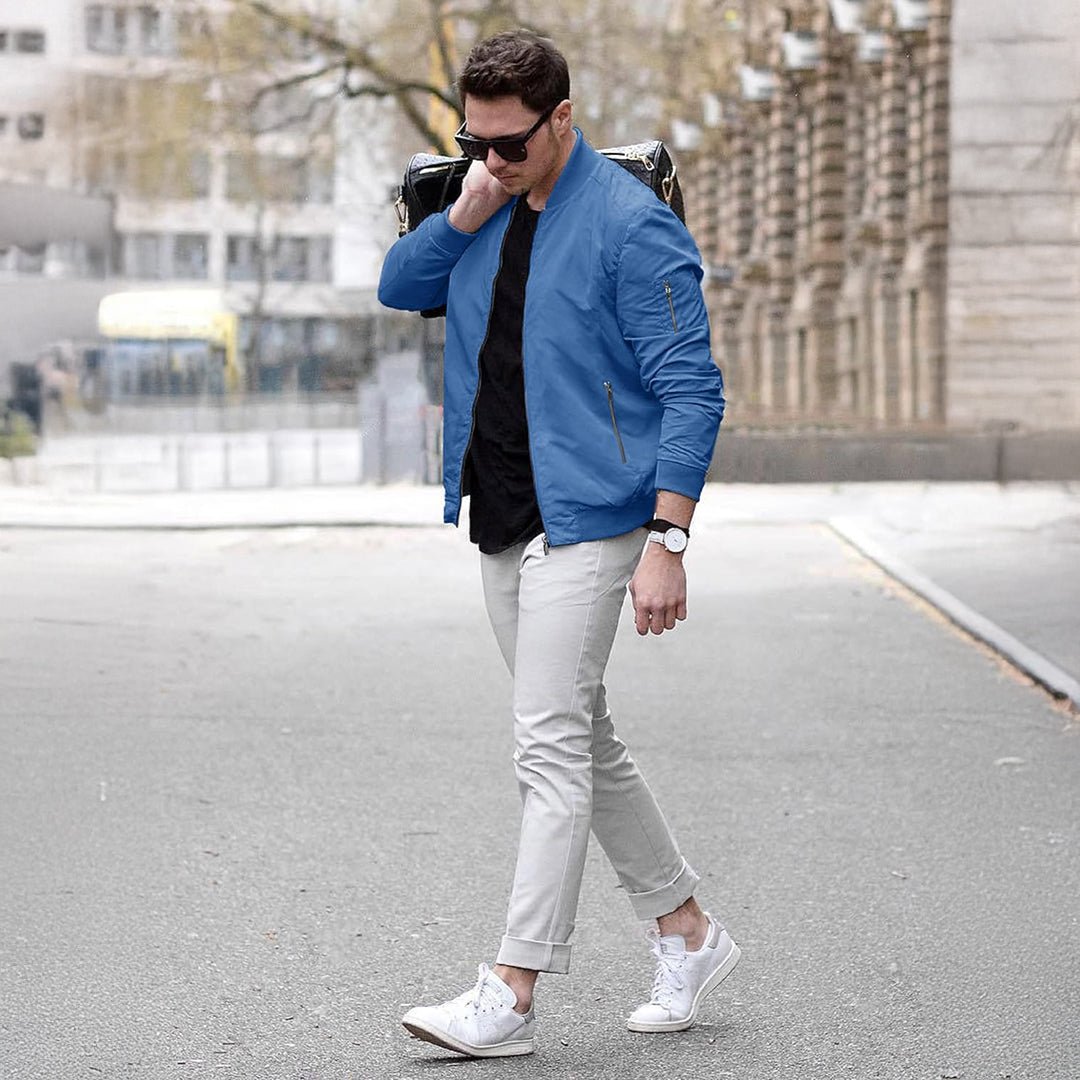 TACVASEN Royal Blue Vintage Bomber Flight Jacket Zip - Pocket