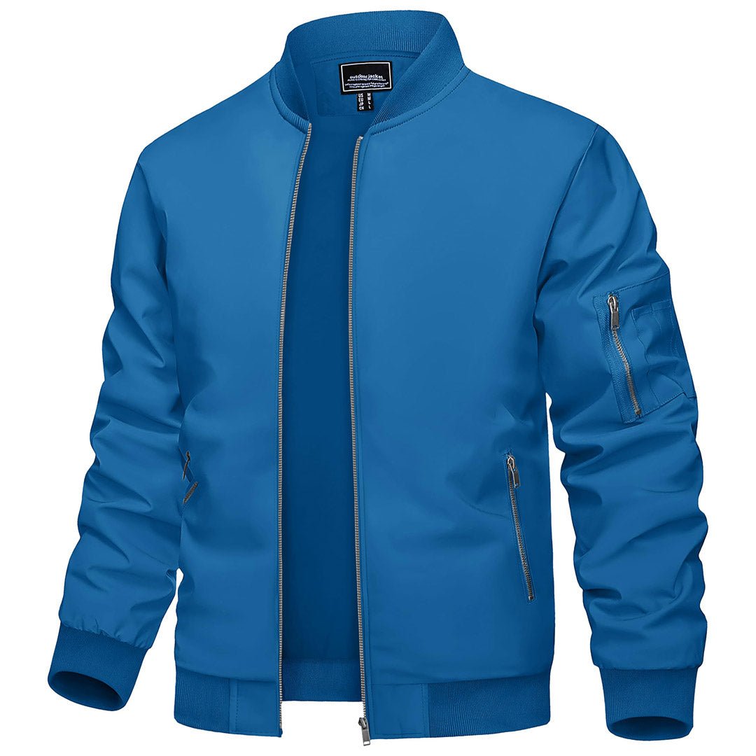 TACVASEN Blue Green Vintage Bomber Flight Jacket Zip - Pocket