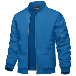 TACVASEN Blue Green Vintage Bomber Flight Jacket Zip - Pocket