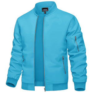TACVASEN Ice Blue Vintage Bomber Flight Jacket Zip - Pocket