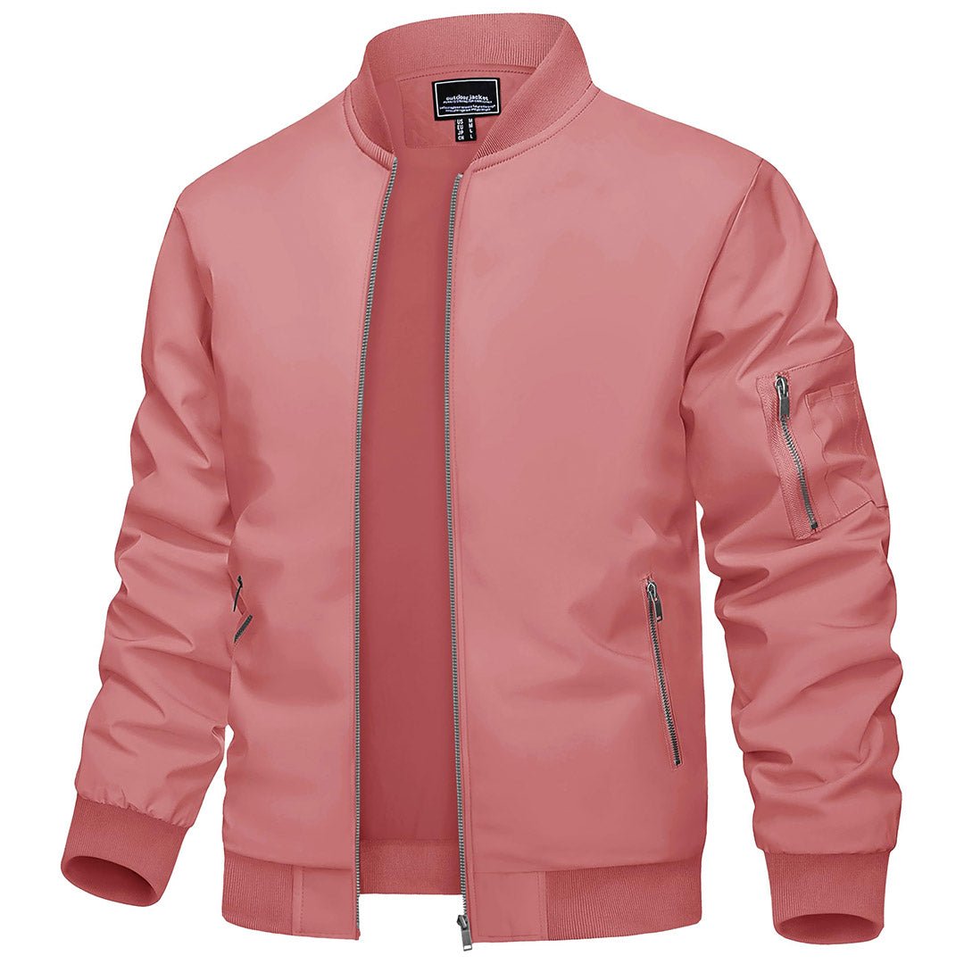 TACVASEN Grey Pink Vintage Bomber Flight Jacket Zip - Pocket