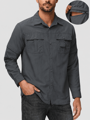 TACVASEN Grey Men's Breathable Quick-Dry Convertible Outdoor Shirt