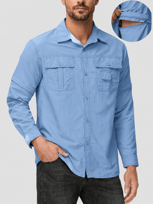 TACVASEN Sky Blue Men's Breathable Quick-Dry Convertible Outdoor Shirt