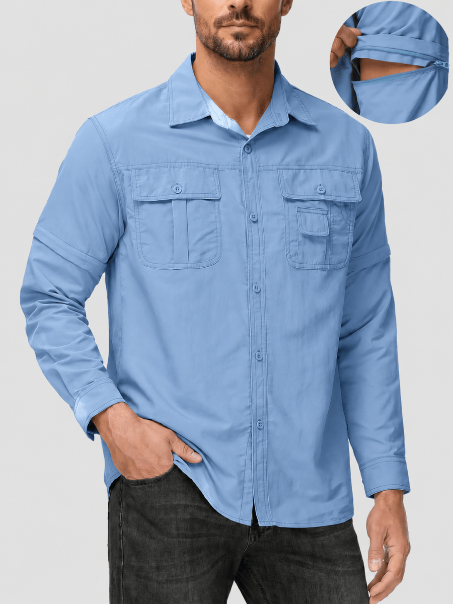 TACVASEN Sky Blue Men's Breathable Quick-Dry Convertible Outdoor Shirt