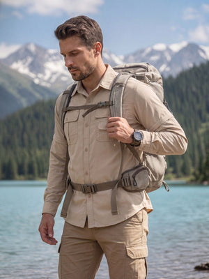 TACVASEN Khaki Men's Breathable Quick-Dry Convertible Outdoor Shirt