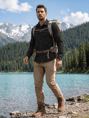 TACVASEN Black Men's Breathable Quick-Dry Convertible Outdoor Shirt