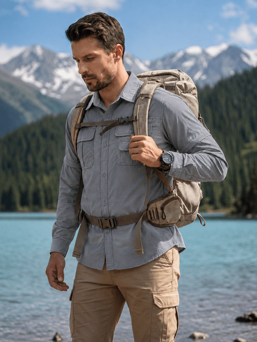 TACVASEN Light Grey Men's Breathable Quick-Dry Convertible Outdoor Shirt