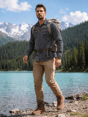 TACVASEN Grey Men's Breathable Quick-Dry Convertible Outdoor Shirt