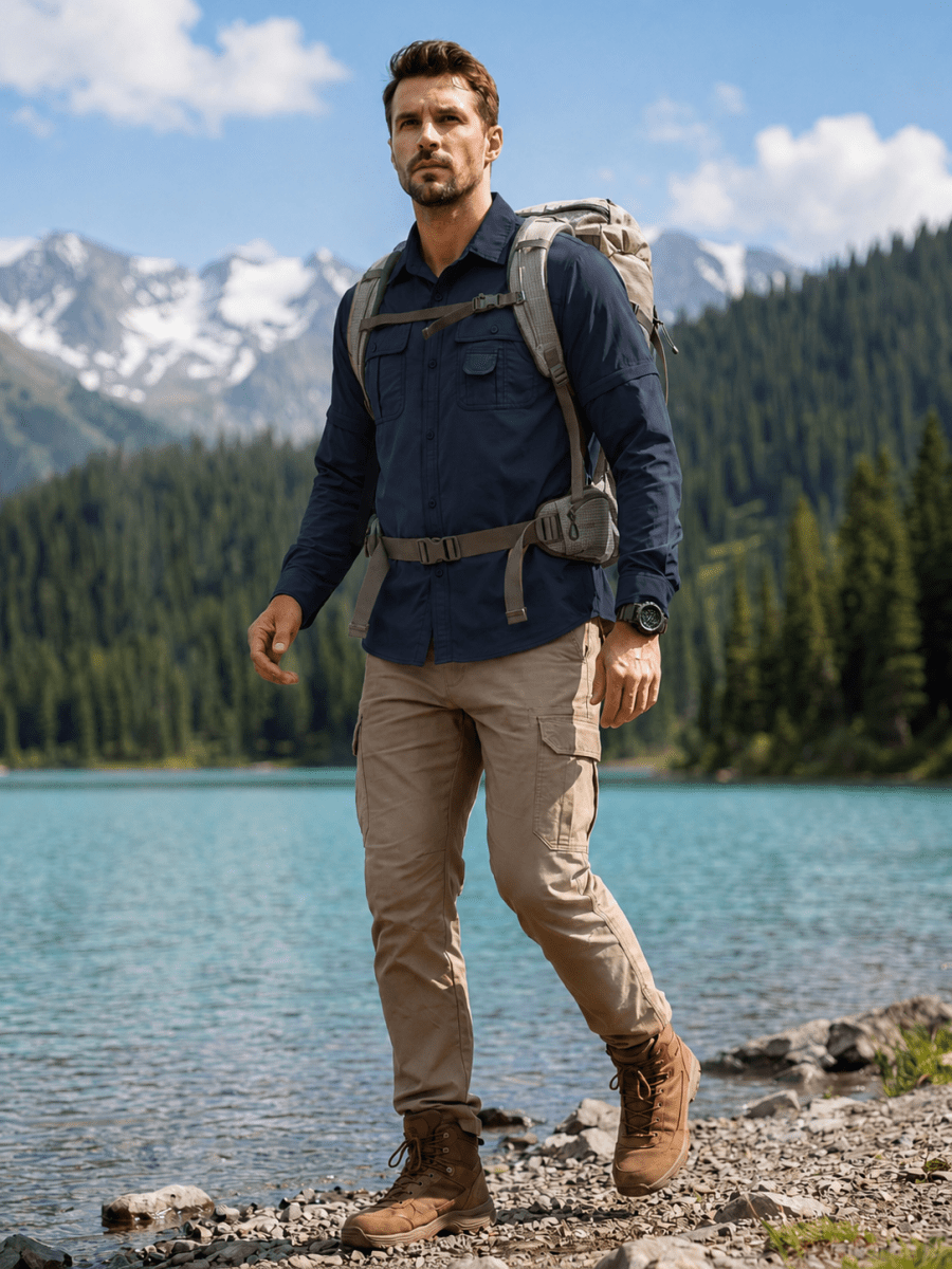 TACVASEN Navy Men's Breathable Quick-Dry Convertible Outdoor Shirt