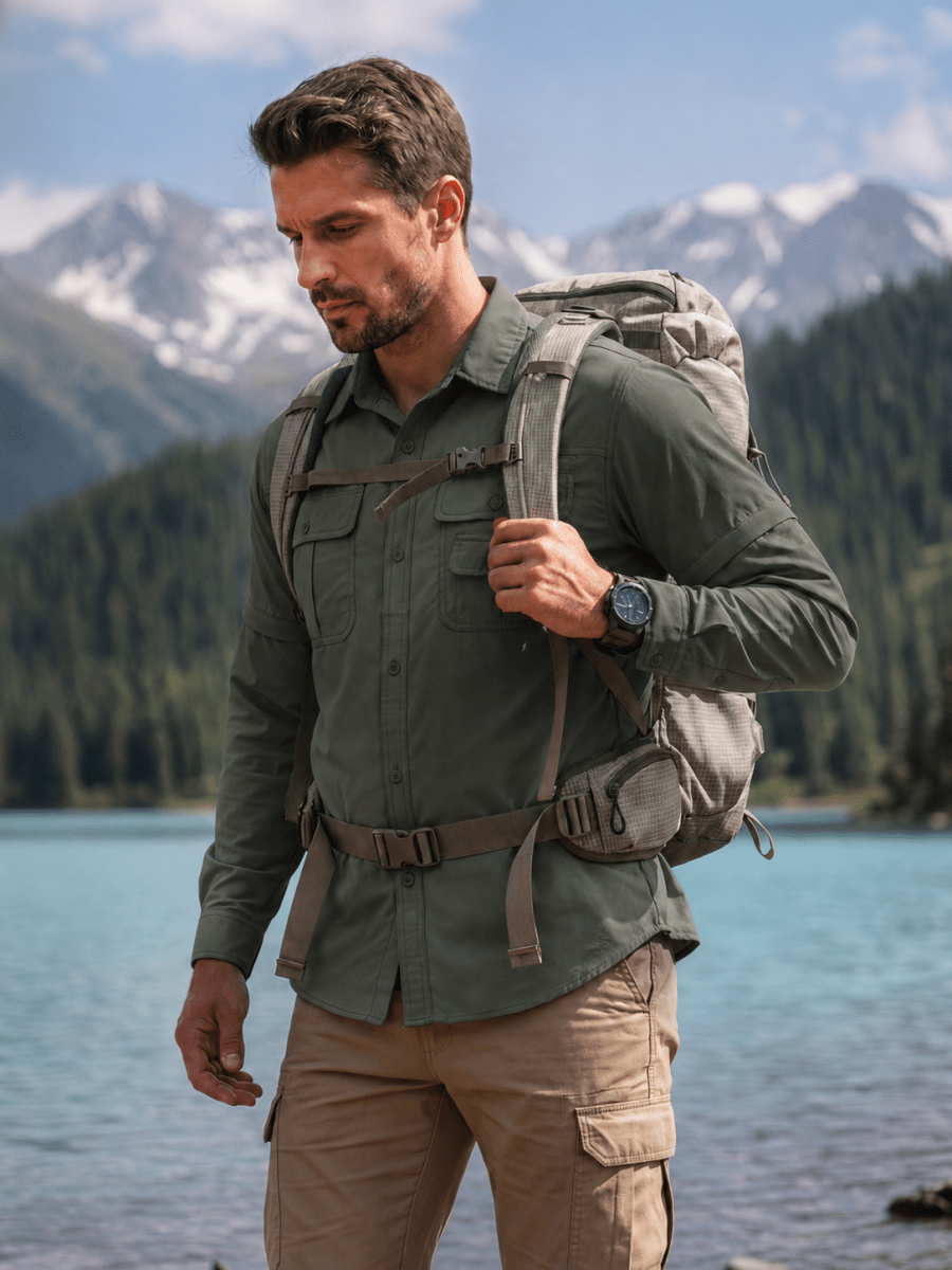 TACVASEN Army Green Men's Breathable Quick-Dry Convertible Outdoor Shirt