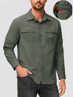 TACVASEN Army Green Men's Breathable Quick-Dry Convertible Outdoor Shirt