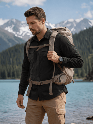 TACVASEN Black Men's Breathable Quick-Dry Convertible Outdoor Shirt