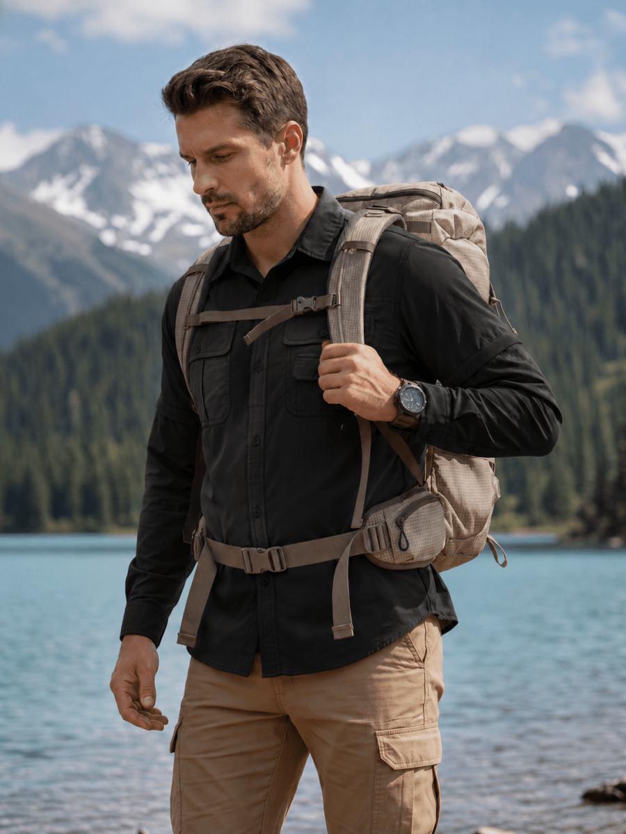 TACVASEN Black Men's Breathable Quick-Dry Convertible Outdoor Shirt