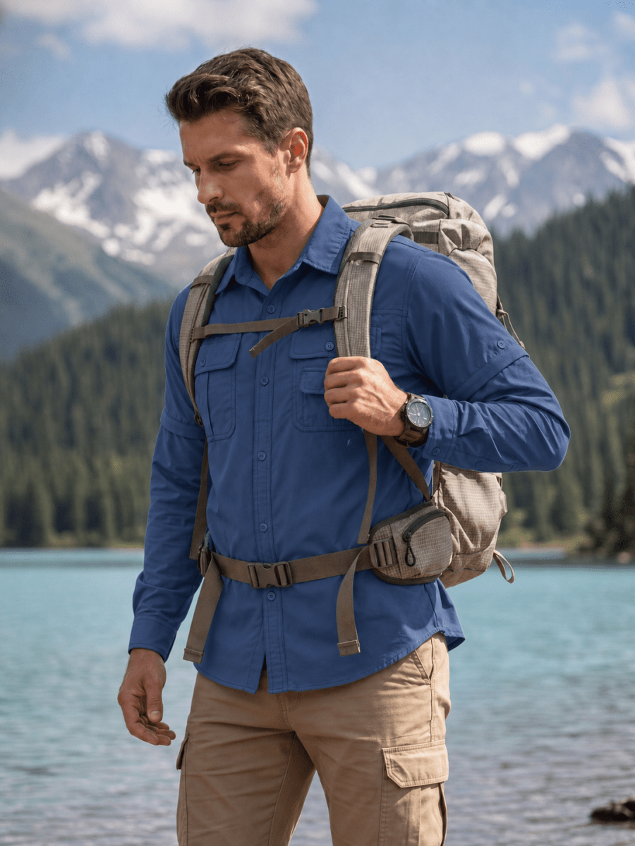 TACVASEN Royal Blue Men's Breathable Quick-Dry Convertible Outdoor Shirt