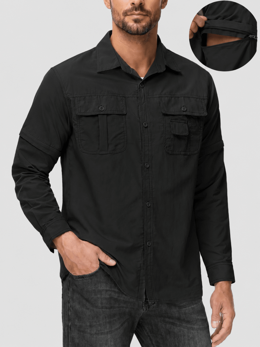 TACVASEN Black Men's Breathable Quick-Dry Convertible Outdoor Shirt