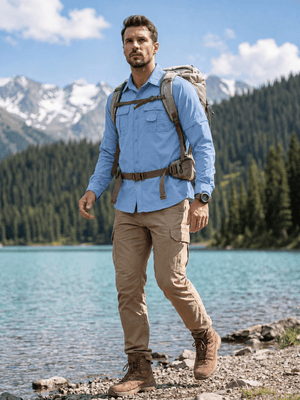 TACVASEN Sky Blue Men's Breathable Quick-Dry Convertible Outdoor Shirt
