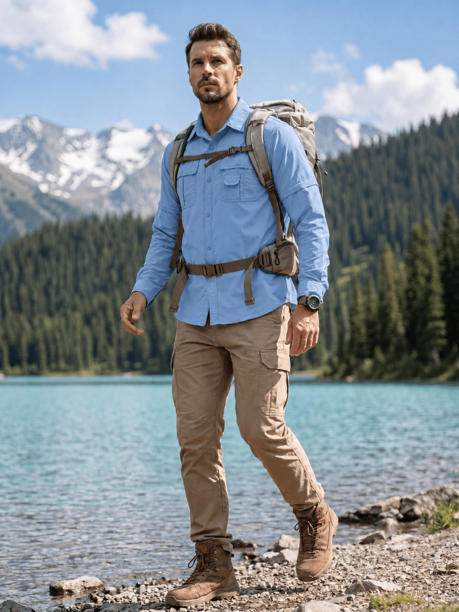 TACVASEN Sky Blue Men's Breathable Quick-Dry Convertible Outdoor Shirt