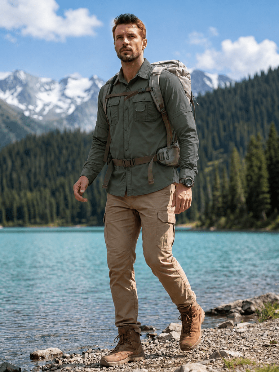 TACVASEN Army Green Men's Breathable Quick-Dry Convertible Outdoor Shirt