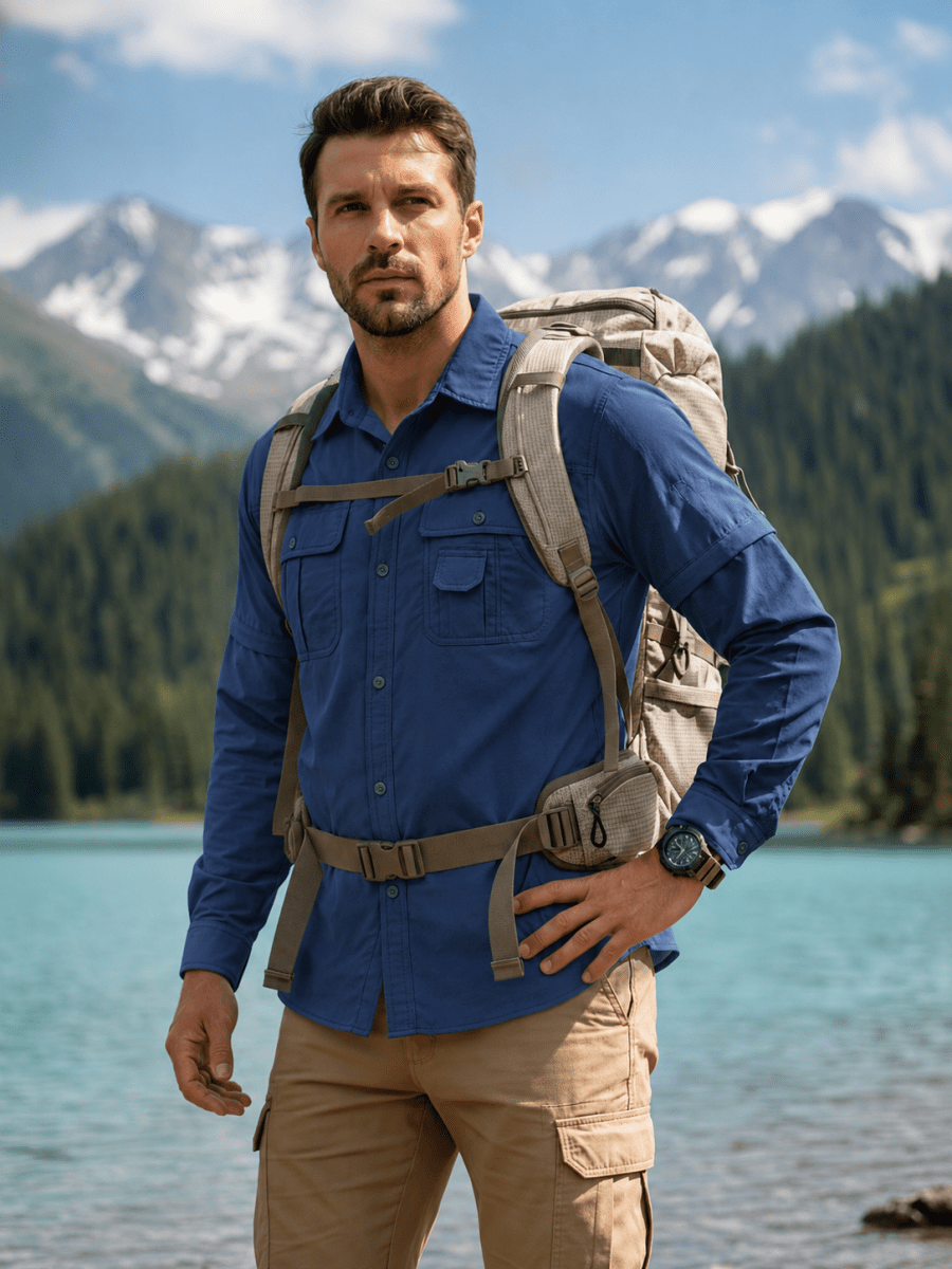 TACVASEN Royal Blue Men's Breathable Quick-Dry Convertible Outdoor Shirt