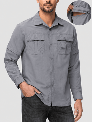 TACVASEN Light Grey Men's Breathable Quick-Dry Convertible Outdoor Shirt