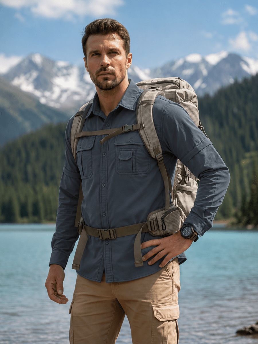 TACVASEN Grey Men's Breathable Quick-Dry Convertible Outdoor Shirt