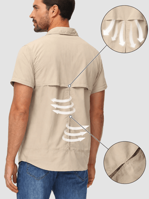 TACVASEN Khaki Men's Breathable Quick-Dry Convertible Outdoor Shirt