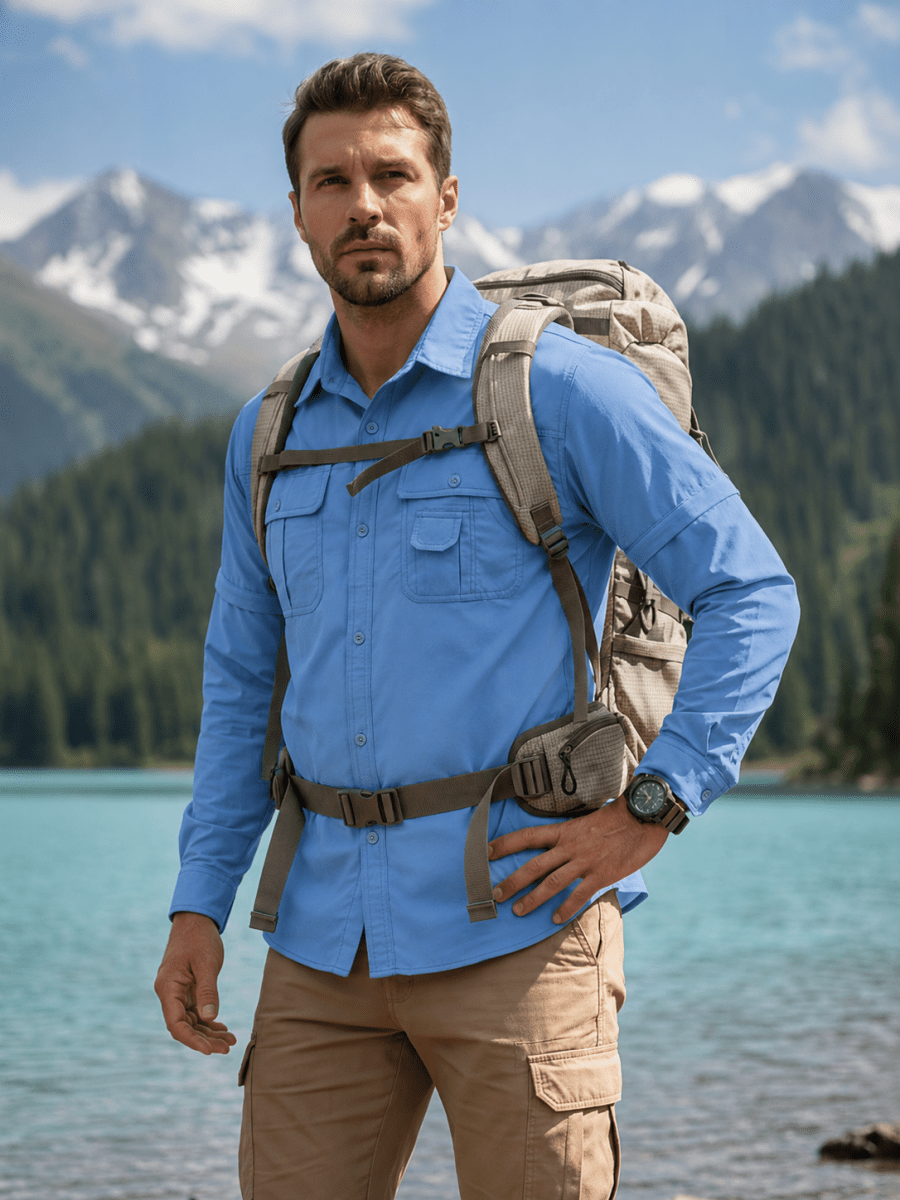 TACVASEN Sky Blue Men's Breathable Quick-Dry Convertible Outdoor Shirt