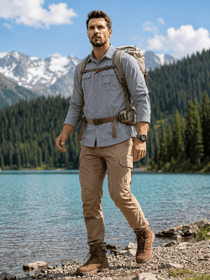 TACVASEN Light Grey Men's Breathable Quick-Dry Convertible Outdoor Shirt