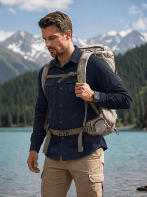 TACVASEN Navy Men's Breathable Quick-Dry Convertible Outdoor Shirt