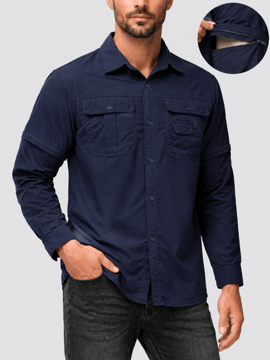 TACVASEN Navy Men's Breathable Quick-Dry Convertible Outdoor Shirt