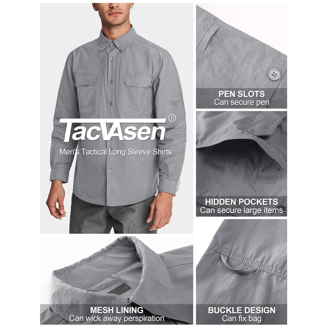 TACVASEN Black Men's Breathable Quick Dry Long Sleeve Shirts
