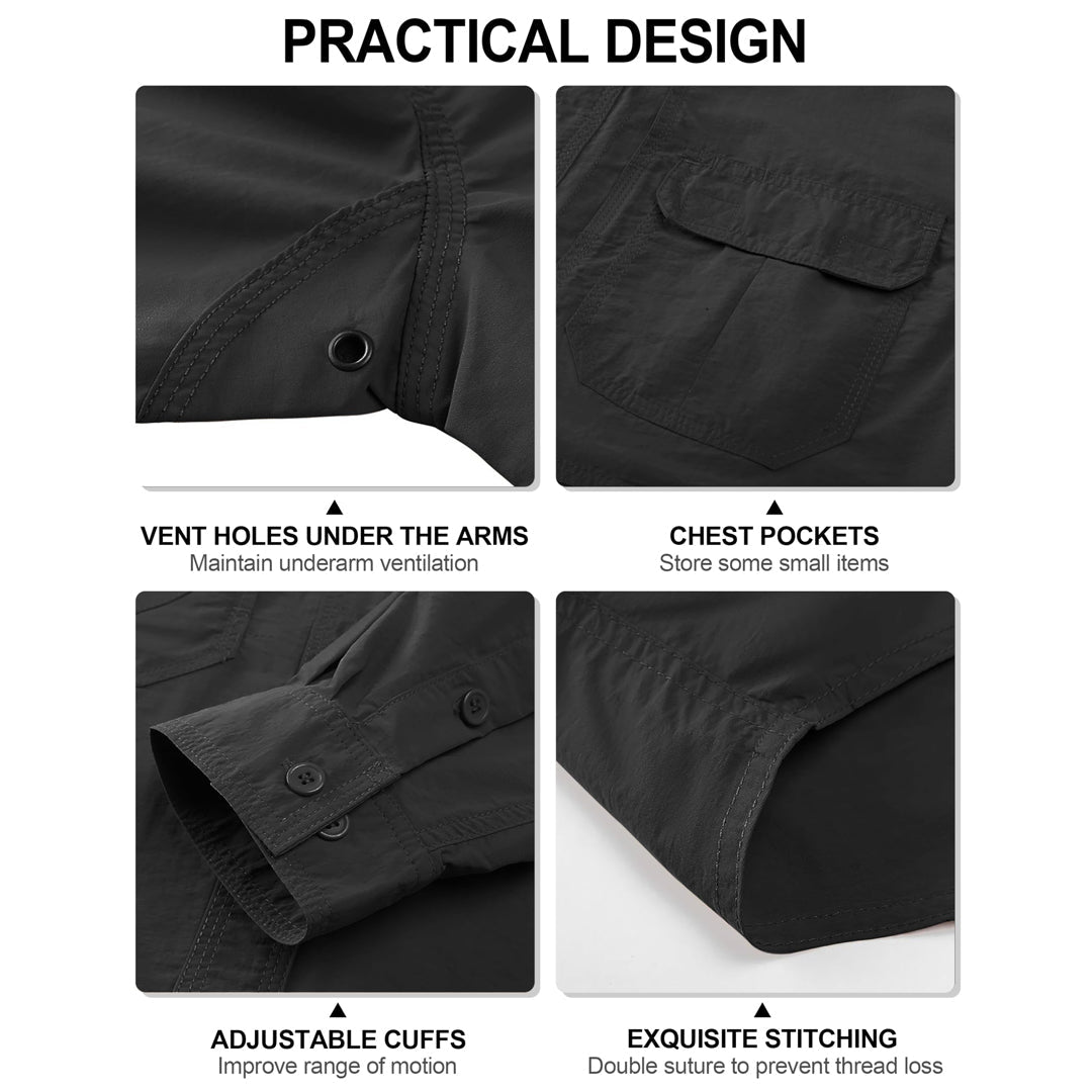 TACVASEN Black Men's Breathable Quick Dry Long Sleeve Shirts